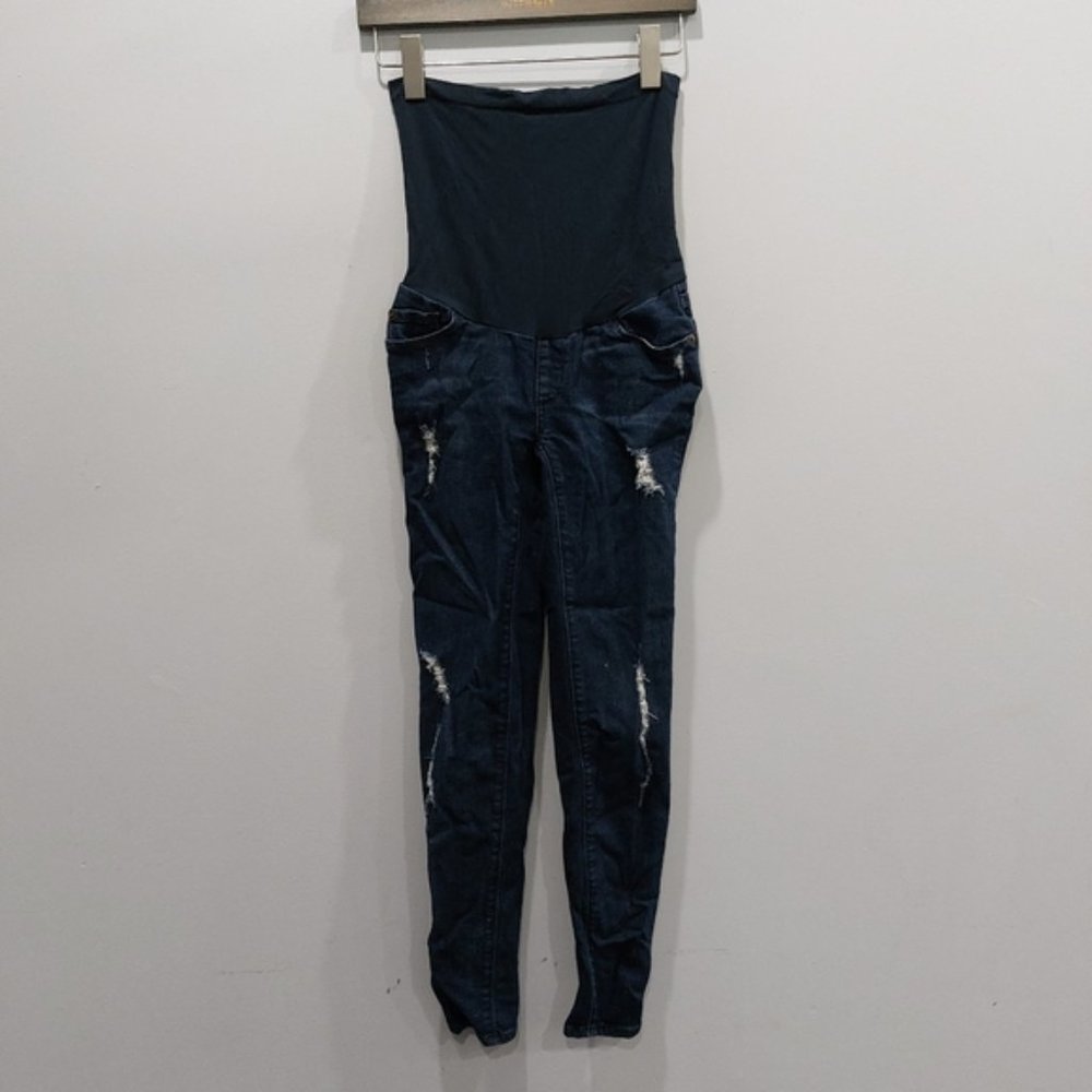 A Pea In The Pod Maternity Dark Wash Distressed Skinny Jeans